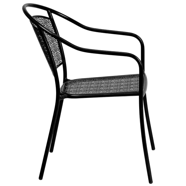 Black |#| Black Indoor-Outdoor Steel Patio Arm Chair with Round Back - Café Chair