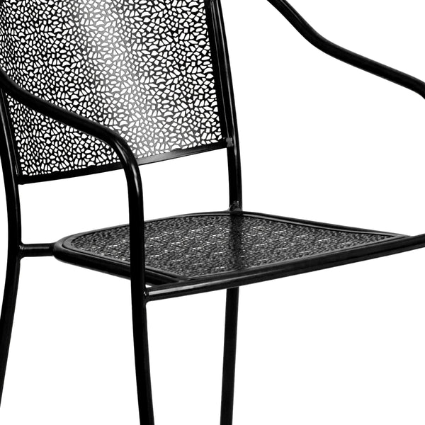 Black |#| Black Indoor-Outdoor Steel Patio Arm Chair with Round Back - Café Chair