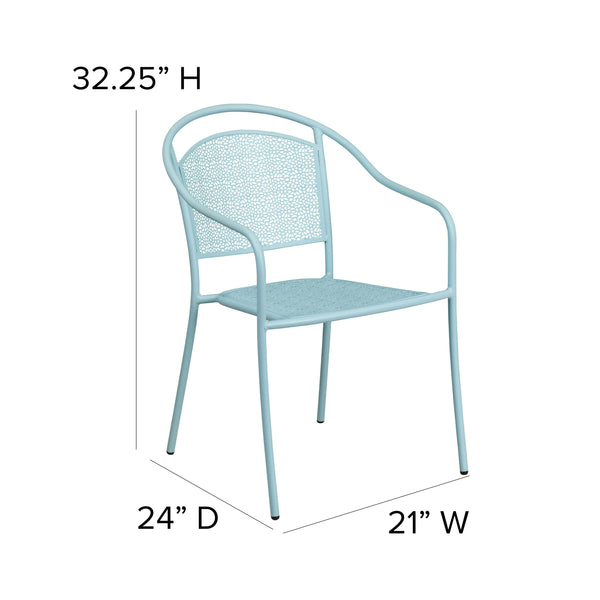 Sky Blue |#| Sky Blue Indoor-Outdoor Steel Patio Arm Chair with Round Back - Café Chair