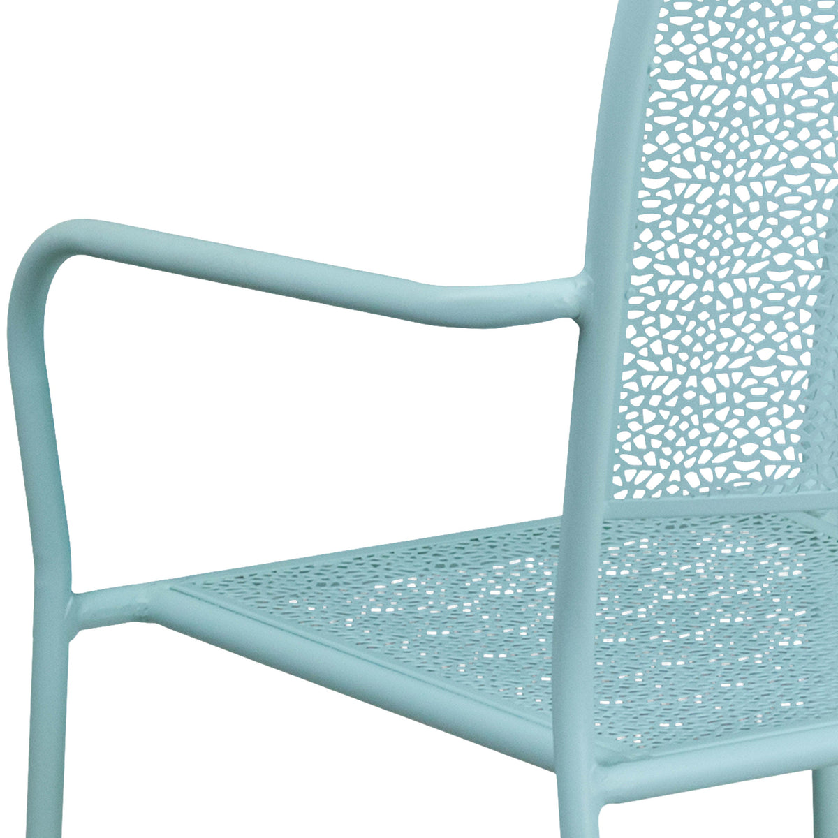 Sky Blue |#| Sky Blue Indoor-Outdoor Steel Patio Arm Chair with Square Black - Bistro Chair