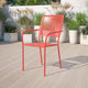 Coral |#| Coral Indoor-Outdoor Steel Patio Arm Chair with Square Back - Bistro Chair