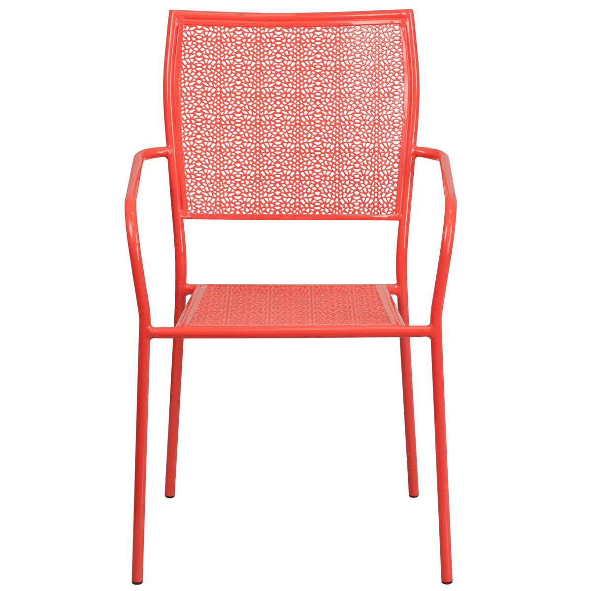 Coral |#| Coral Indoor-Outdoor Steel Patio Arm Chair with Square Back - Bistro Chair