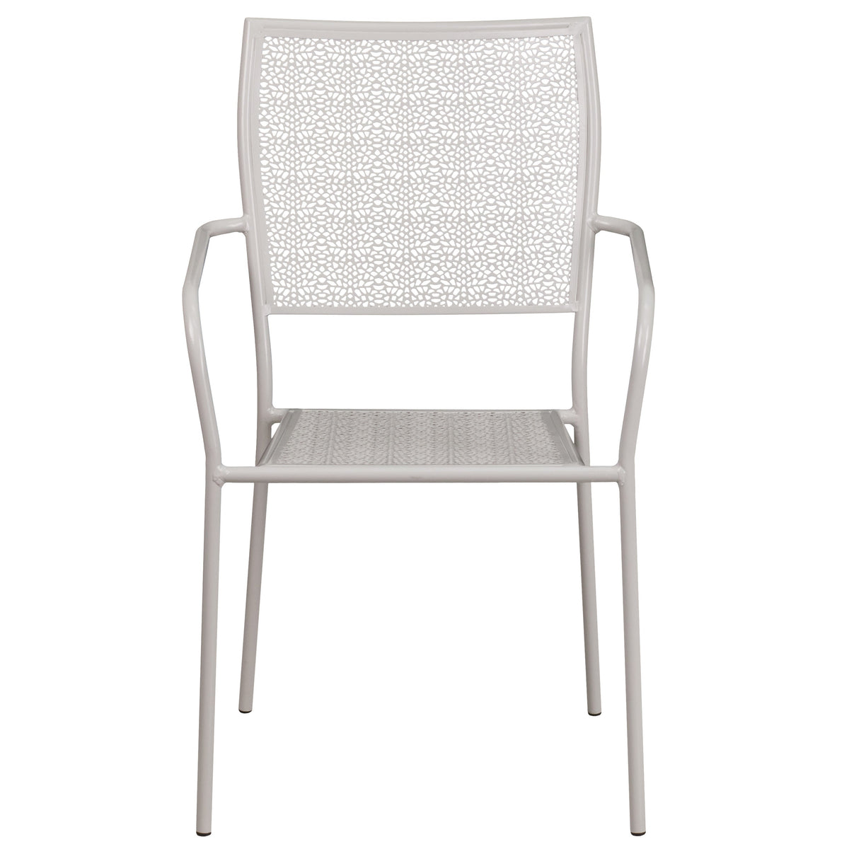 Light Gray |#| Light Gray Indoor-Outdoor Steel Patio Arm Chair with Square Back - Bistro Chair