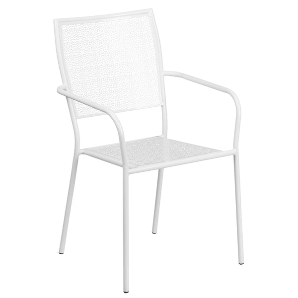 White |#| White Indoor-Outdoor Steel Patio Arm Chair with Square Back - Bistro Chair