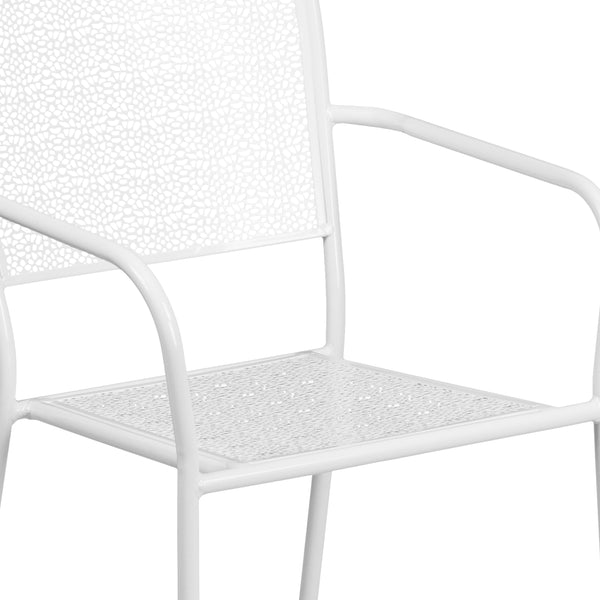 White |#| White Indoor-Outdoor Steel Patio Arm Chair with Square Back - Bistro Chair