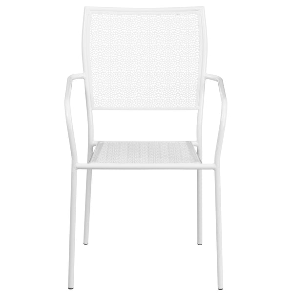 White |#| White Indoor-Outdoor Steel Patio Arm Chair with Square Back - Bistro Chair