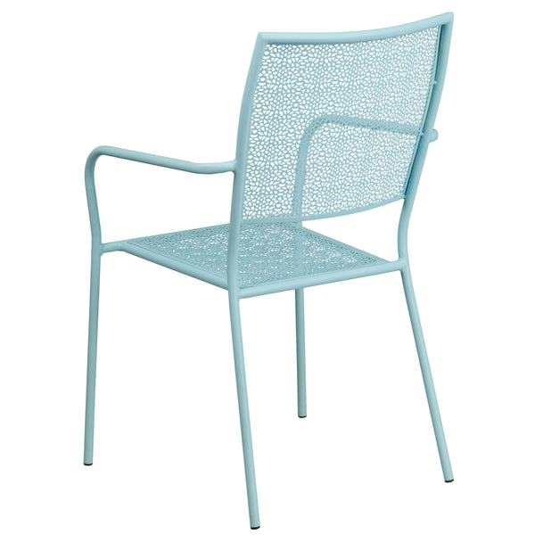 Sky Blue |#| Sky Blue Indoor-Outdoor Steel Patio Arm Chair with Square Black - Bistro Chair