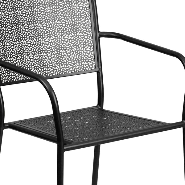 Black |#| Black Indoor-Outdoor Steel Patio Arm Chair with Square Back - Bistro Chair