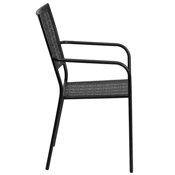 Black |#| Black Indoor-Outdoor Steel Patio Arm Chair with Square Back - Bistro Chair