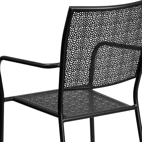 Black |#| Black Indoor-Outdoor Steel Patio Arm Chair with Square Back - Bistro Chair