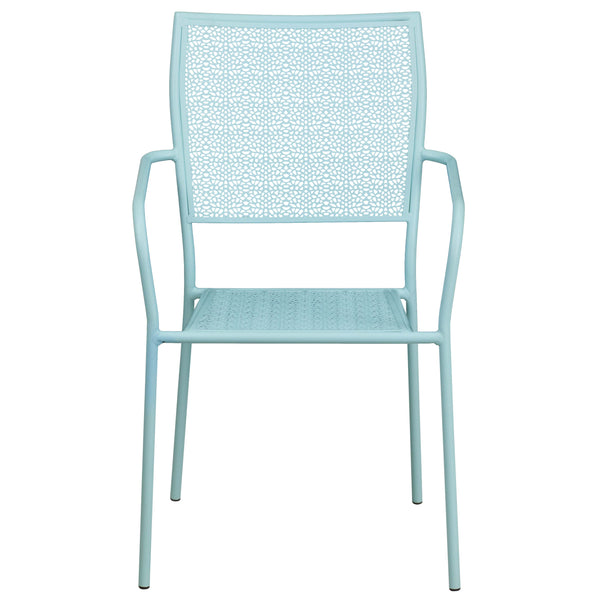 Sky Blue |#| Sky Blue Indoor-Outdoor Steel Patio Arm Chair with Square Black - Bistro Chair