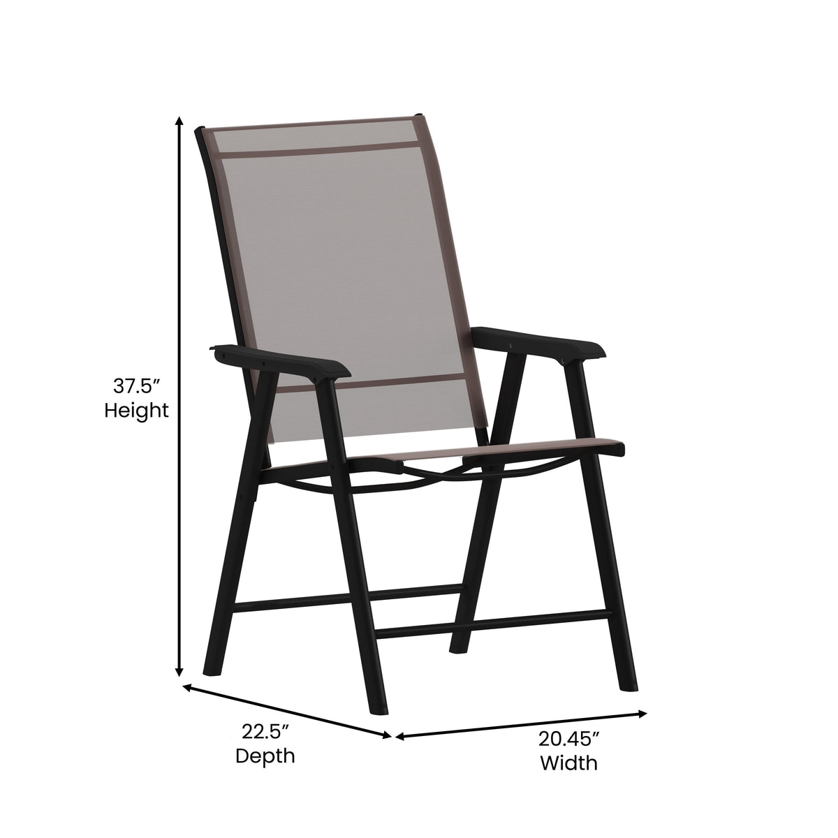 Brown |#| Portable Brown Outdoor Folding Patio Sling Chair with Black Frame - Set of 2