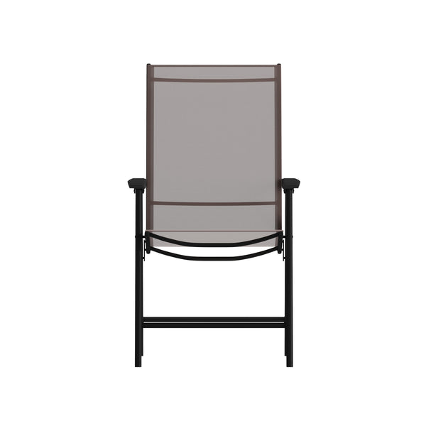 Brown |#| Portable Brown Outdoor Folding Patio Sling Chair with Black Frame - Set of 2