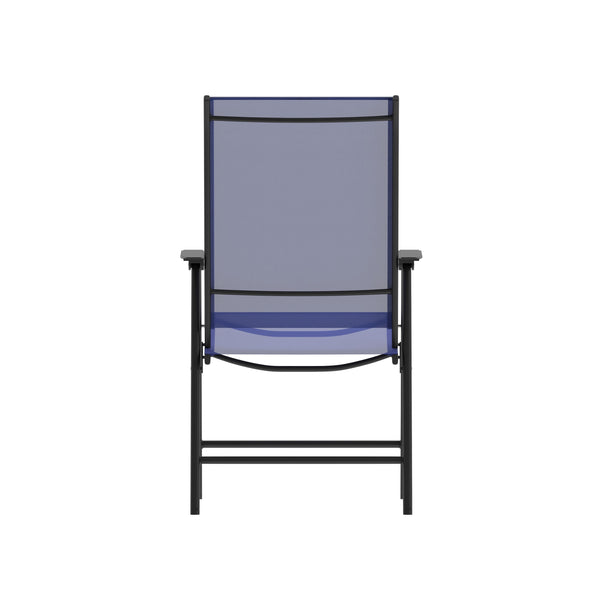 Navy |#| Portable Navy Outdoor Folding Patio Sling Chair with Black Frame - Set of 2