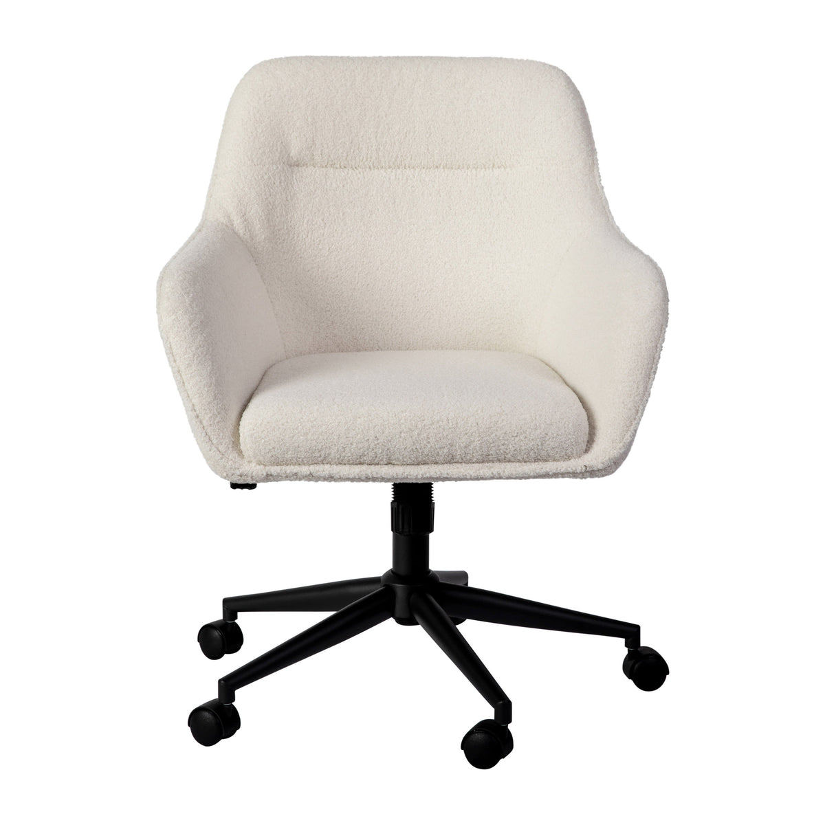 White Boucle/Oil Rubbed Bronze |#| Boucle Swivel Home Office Chair with Flared Arms-Saddle Brown/Oil Bronze