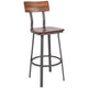 Rustic Walnut |#| Rustic Walnut Restaurant Barstool with Wood Seat & Back & Gray Powder Coat Frame