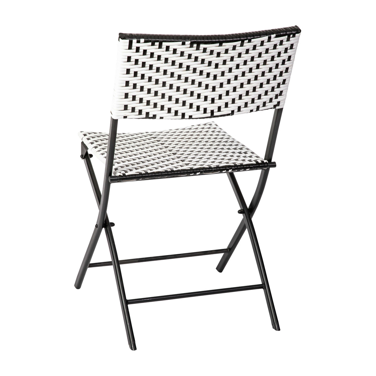Black & White |#| 2PC Black and White Indoor/Outdoor PE Rattan Folding Bistro Chairs