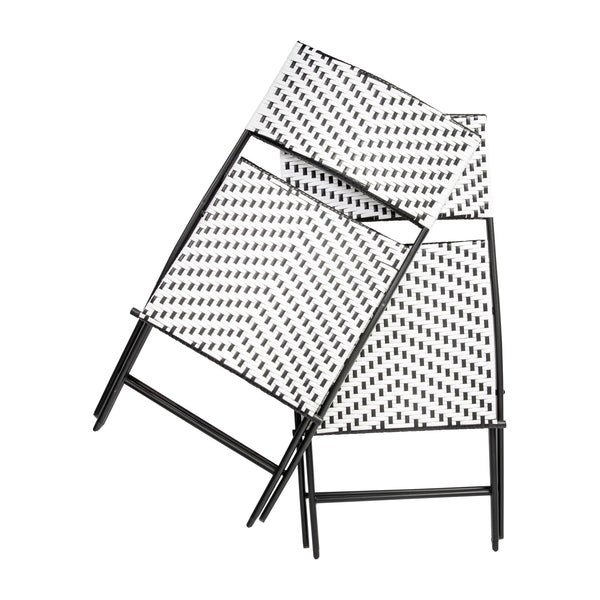 Black & White |#| 2PC Black and White Indoor/Outdoor PE Rattan Folding Bistro Chairs