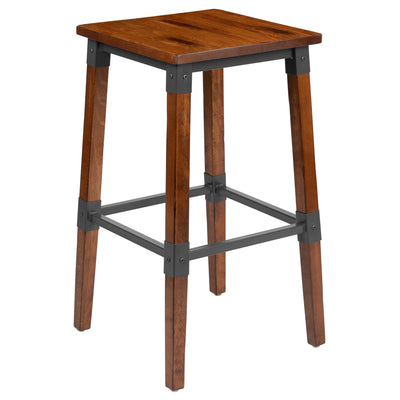 Rustic Antique Industrial Wood Dining Backless Barstool - View 1