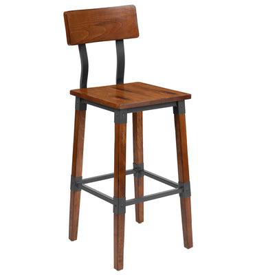 Rustic Antique Industrial Wood Dining Barstool