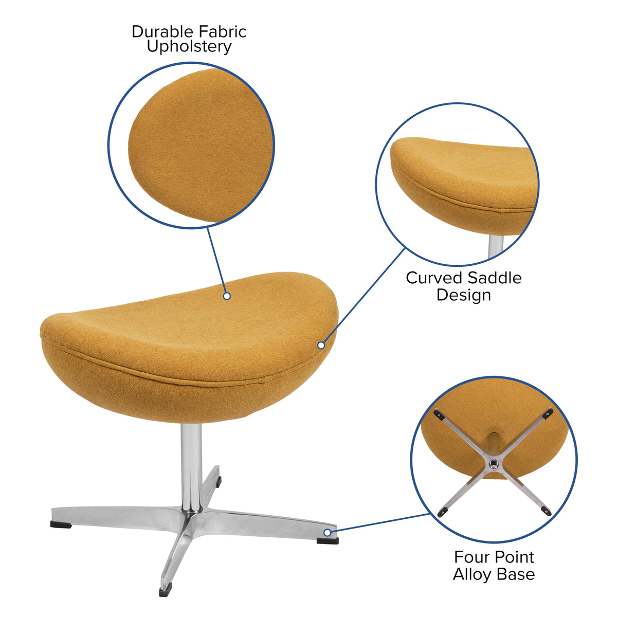 Citron Fabric |#| Citron Fabric Saddle Ottoman with 4 Point Alloy Base