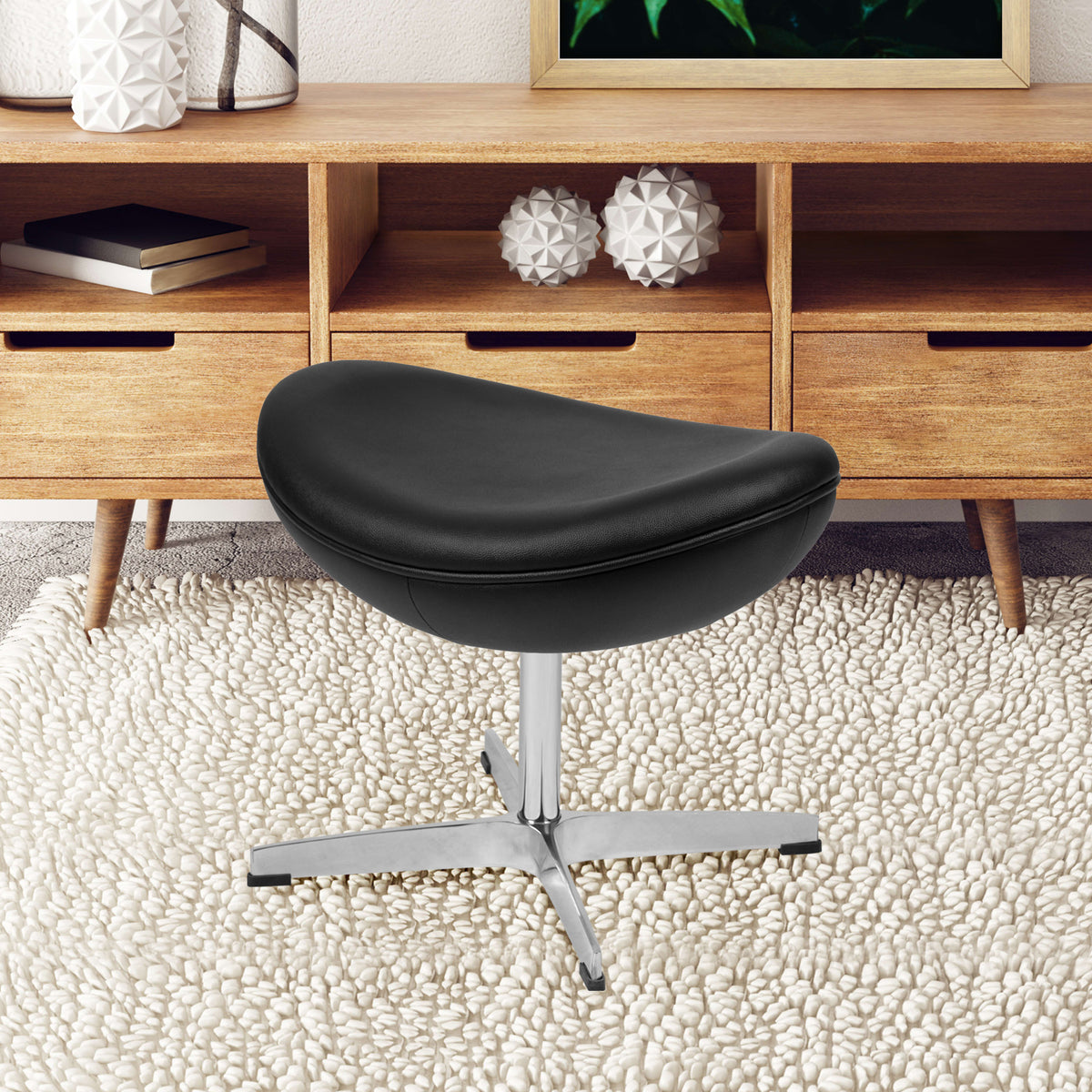 Black LeatherSoft |#| Black LeatherSoft Saddle Ottoman - Footrest