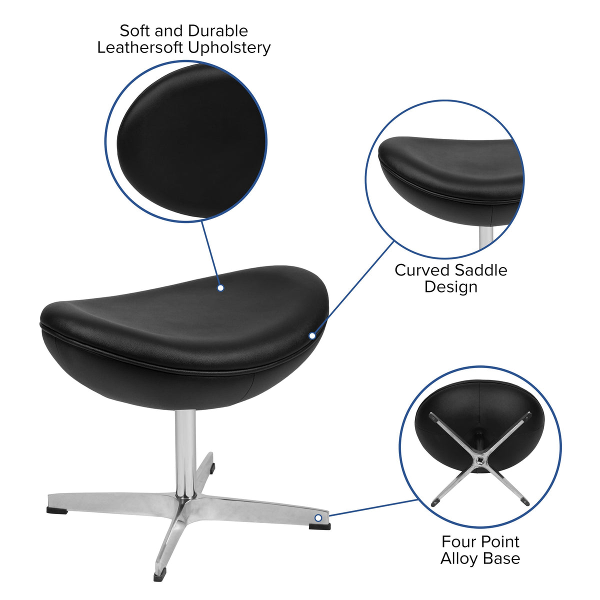 Black LeatherSoft |#| Black LeatherSoft Saddle Ottoman - Footrest