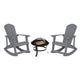 Gray |#| Set of 2 Poly Resin Adirondack Rocking Chairs in Gray & 22inch Round Fire Pit