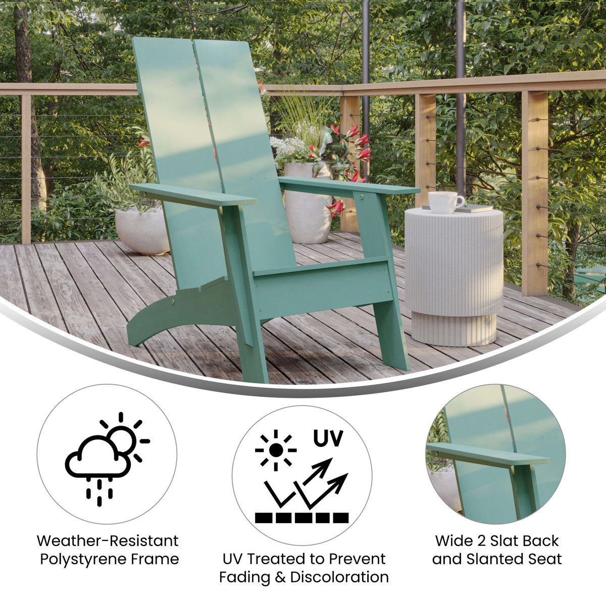 Sea Foam |#| Sea Foam Modern Dual Slat Back Indoor/Outdoor Adirondack Style Patio Chair