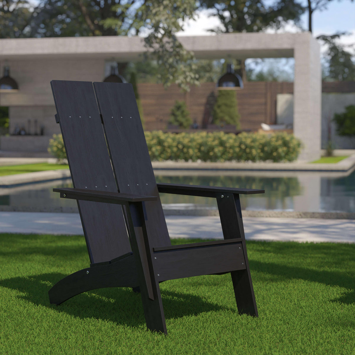 Black |#| Black Modern Dual Slat Back Indoor/Outdoor Adirondack Style Patio Chair