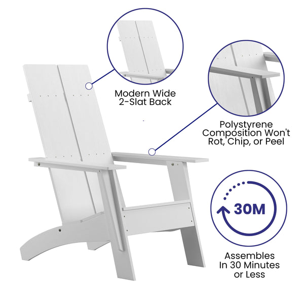 White |#| White Modern Dual Slat Back Indoor/Outdoor Adirondack Style Patio Chair