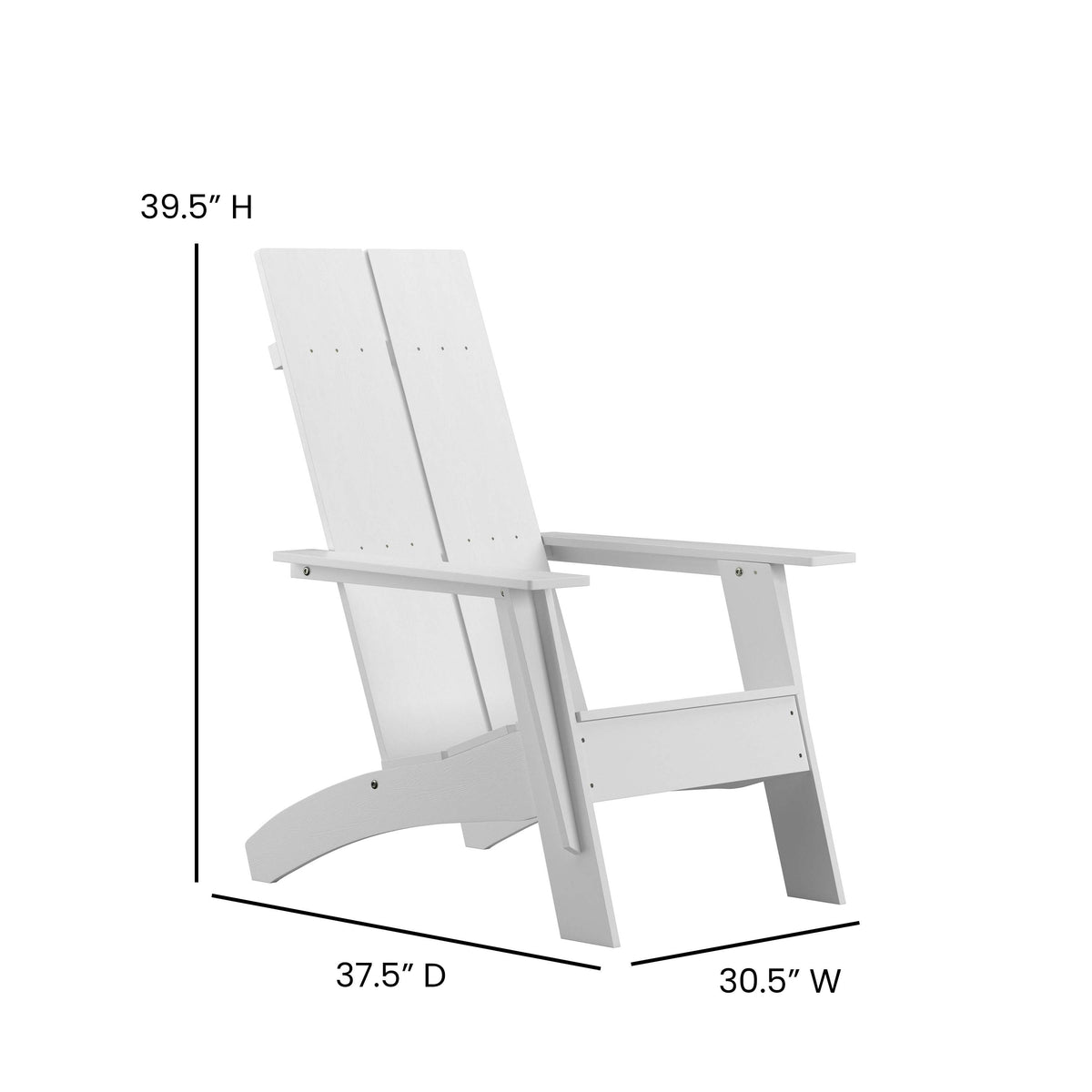 White |#| White Modern Dual Slat Back Indoor/Outdoor Adirondack Style Patio Chair