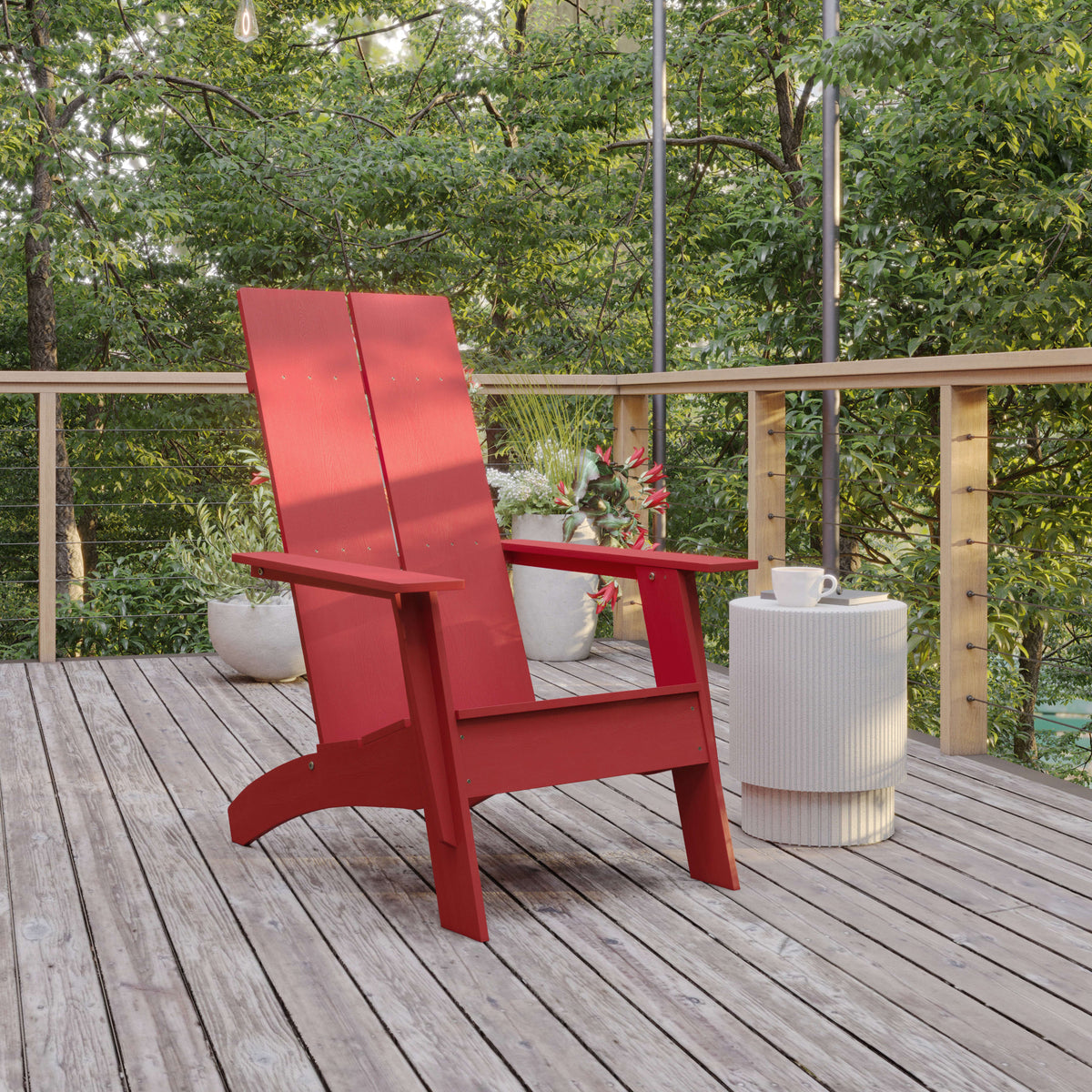 Red |#| Red Modern Dual Slat Back Indoor/Outdoor Adirondack Style Patio Chair