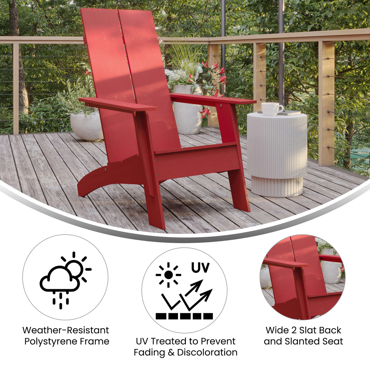 Red |#| Red Modern Dual Slat Back Indoor/Outdoor Adirondack Style Patio Chair