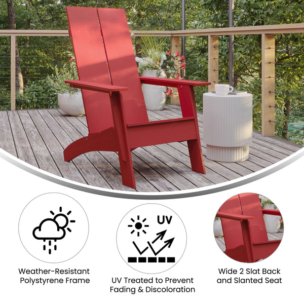 Red |#| Red Modern Dual Slat Back Indoor/Outdoor Adirondack Style Patio Chair