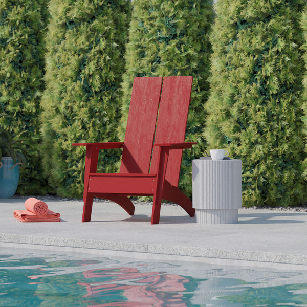 Red |#| Red Modern Dual Slat Back Indoor/Outdoor Adirondack Style Patio Chair