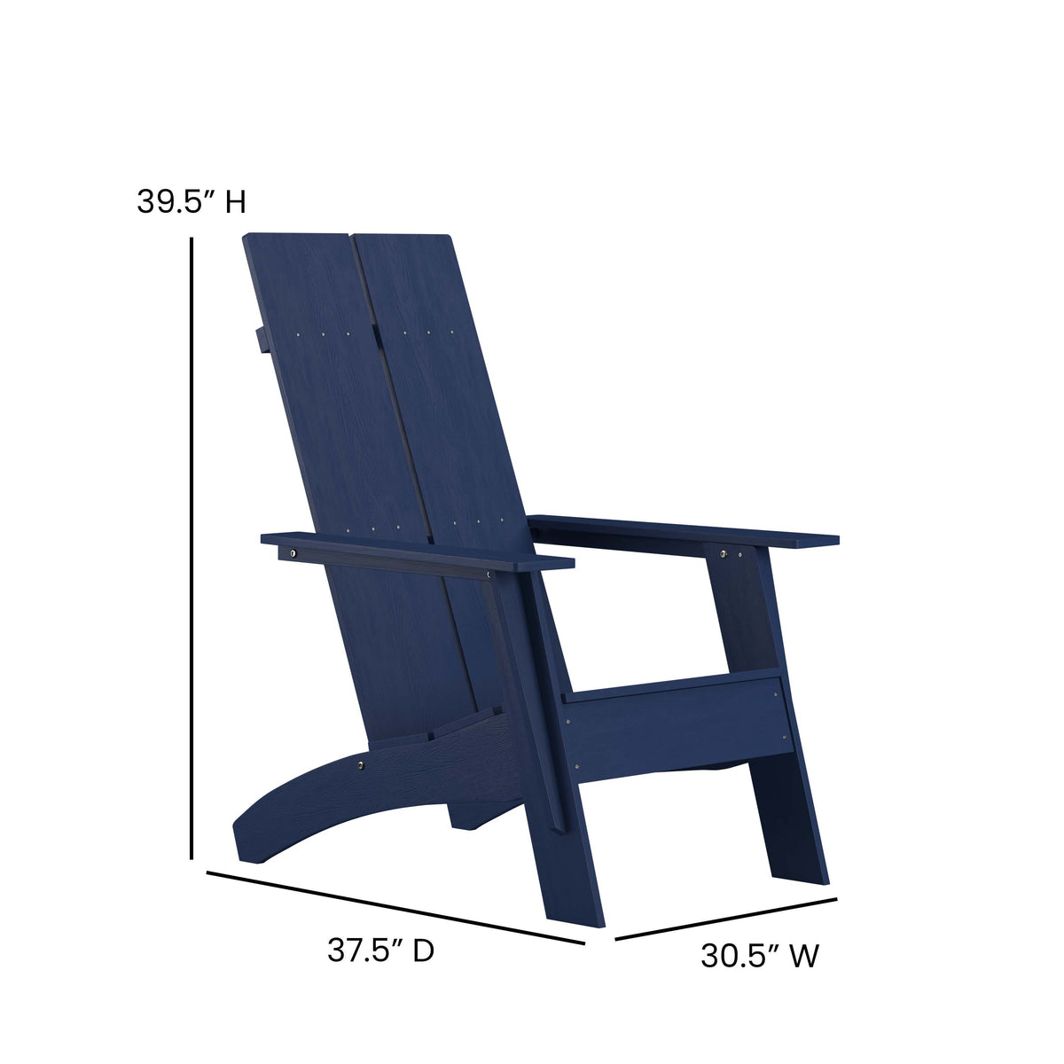 Navy |#| Navy Blue Modern Dual Slat Back Indoor/Outdoor Adirondack Style Patio Chair