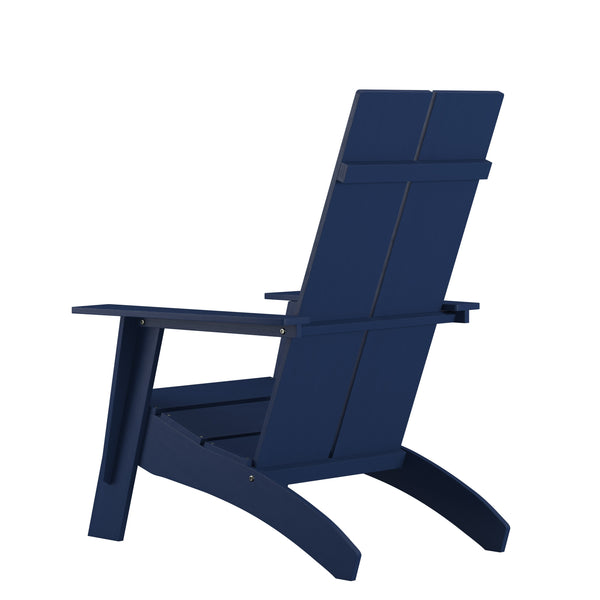 Navy |#| Navy Blue Modern Dual Slat Back Indoor/Outdoor Adirondack Style Patio Chair