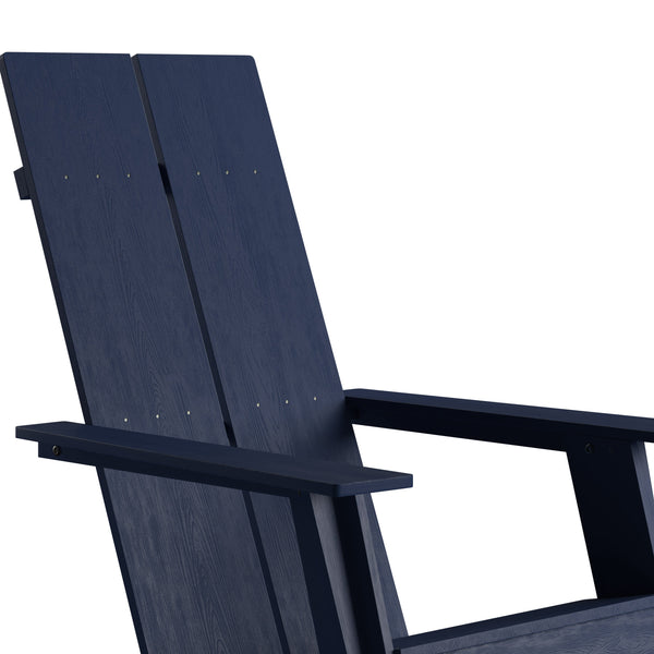 Navy |#| Navy Blue Modern Dual Slat Back Indoor/Outdoor Adirondack Style Patio Chair