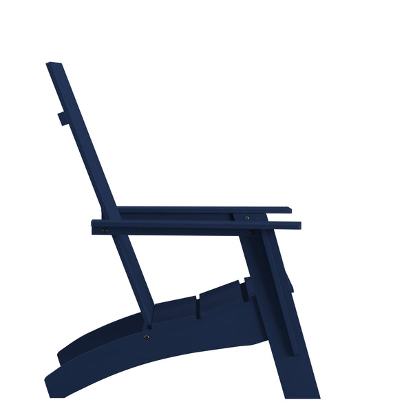 Navy |#| Navy Blue Modern Dual Slat Back Indoor/Outdoor Adirondack Style Patio Chair