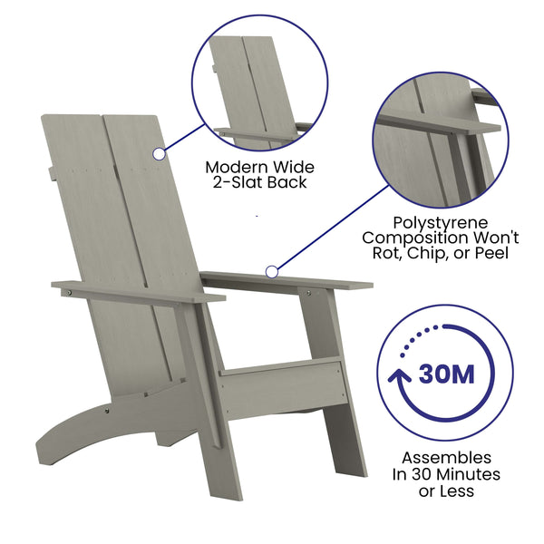 Gray |#| Gray Modern Dual Slat Back Indoor/Outdoor Adirondack Style Patio Chair