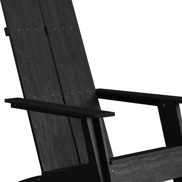 Black |#| Black Modern Dual Slat Back Indoor/Outdoor Adirondack Style Patio Chair