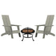 Gray |#| Set of 2 Gray Dual Slat Poly Resin Adirondack Chairs-22" Round Fire Pit