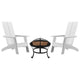 White |#| Set of 2 White Dual Slat Poly Resin Adirondack Chairs-22" Round Fire Pit