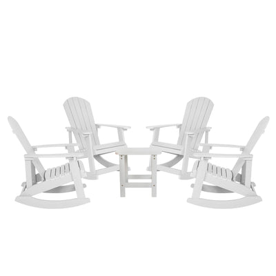 Set of 4 Savannah All-Weather Poly Resin Wood Adirondack Rocking Chairs with Side Table
