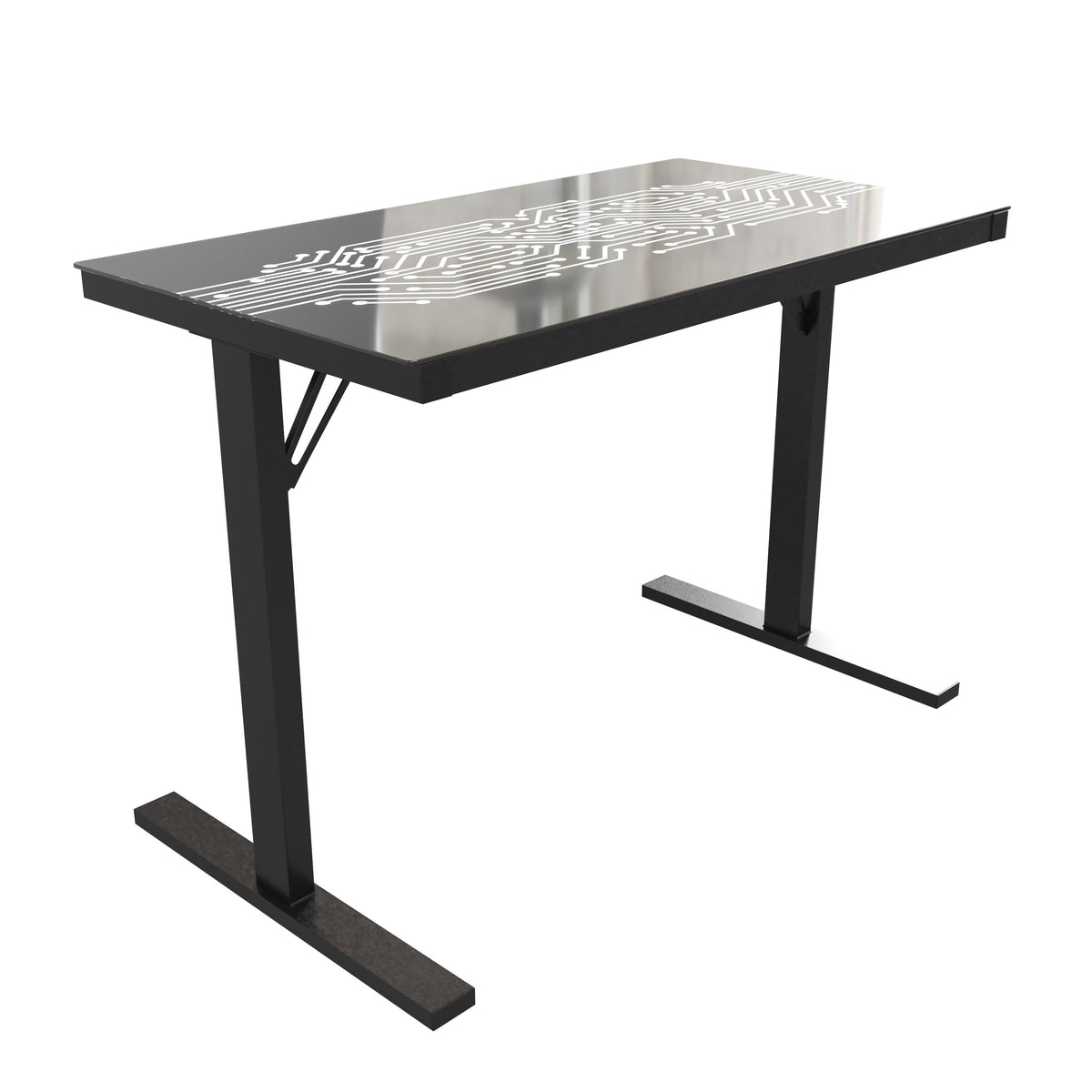 Gaming Computer Desk with Color Changing LED Circuit Board Design Glass Desktop