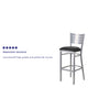 Black Vinyl Seat/Silver Frame |#| Silver Slat Back Metal Restaurant Barstool - Black Vinyl Seat