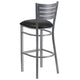 Black Vinyl Seat/Silver Frame |#| Silver Slat Back Metal Restaurant Barstool - Black Vinyl Seat
