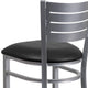 Black Vinyl Seat/Silver Frame |#| Silver Slat Back Metal Restaurant Barstool - Black Vinyl Seat