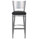 Black Vinyl Seat/Silver Frame |#| Silver Slat Back Metal Restaurant Barstool - Black Vinyl Seat